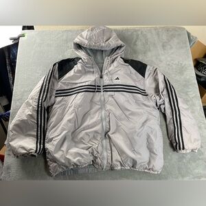 Vintage Adidas Reversible Jacket Mens XL Coat Gray Coach Y2K 3 Stripes Logo Mark